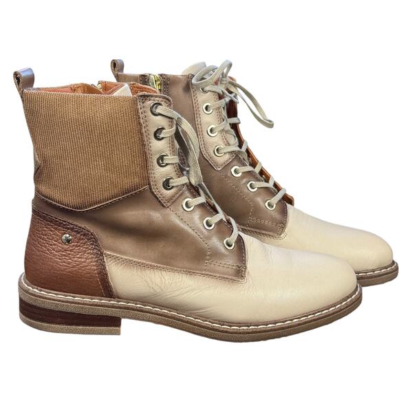 Pikolinos Aldaya Marfil Women's Mixed Media Ankle Boots Laces Zipper Size 7.5 - Picture 1 of 10
